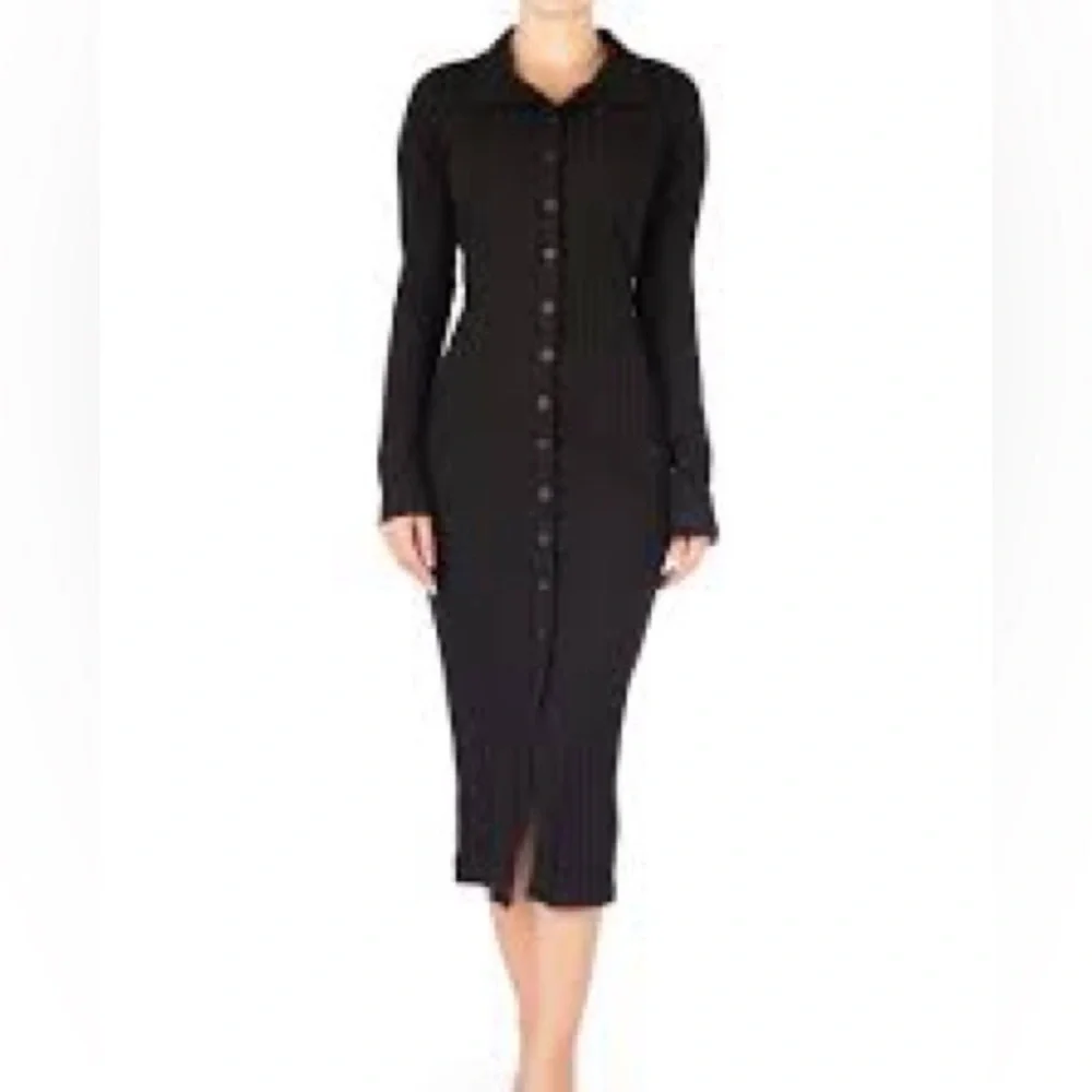 (HEAVY) Good American,Black,Wide-Ribbed Button-Down Midi Dress,NBW, Size 7/US 4X